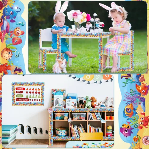 Miniatura 6 de Panelee Borde de animales marinos de 68.9 pies, borde de tablón de anuncios, mariposas, flores, abeja, espacio, inspirador, linda decoración