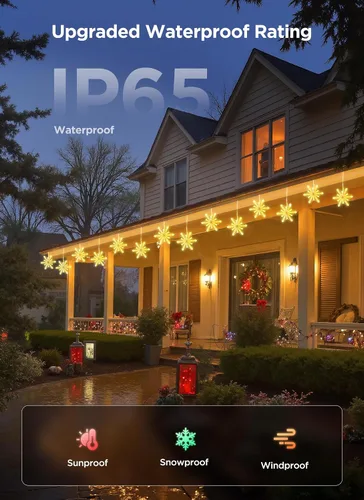 Miniatura 2 de Brightown - Luces colgantes inteligentes de copo de nieve, 12 pies, 96 ledes, 8 gotas, sincroniza con música, control desde la app, impermeable, más