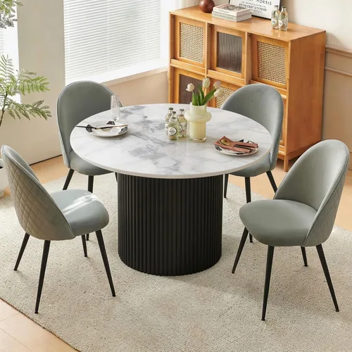 Miniatura 19 de Homedot Juego de mesa de comedor de 5 piezas para 4, diseño único de mesa de comedor con borde vivo y mesa gruesa con 4 sillas de comedor tapizadas