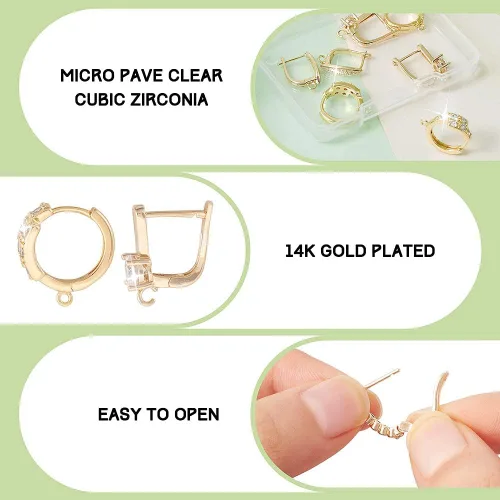 Miniatura 2 de Pendientes de aro Huggie de latón, Plástico Vidrio Metal Gema Plástico circón Vidrio Metal Piedra preciosa Circonita cúbica Latón