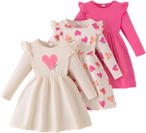 Miniatura 29 de Vestidos para niñas Vestidos para niñas pequeñas Paquete de 3 Vestido casual de fiesta con estampado patinador acampanado tipo A Vestido de verano