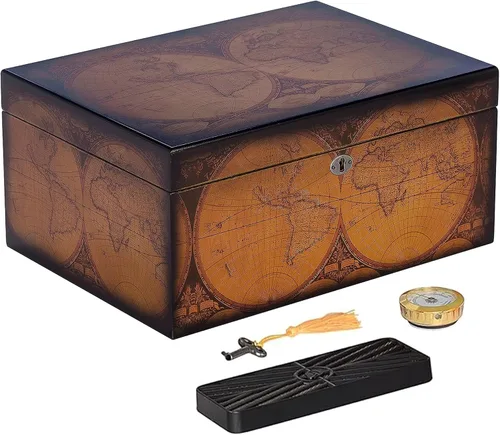 Miniatura 10 de Humidor Supreme Solana de escritorio para puros con cajón de accesorios, bandeja de cedro español y divisores Caja de almacenamiento para puros