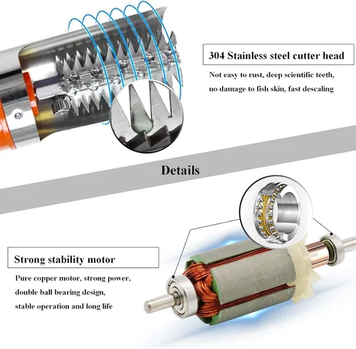 Miniatura 5 de Potente rascador eléctrico de pescado, limpiador de escamas de pescado inalámbrico, removedor automático de escamas de peces con un escalador manual