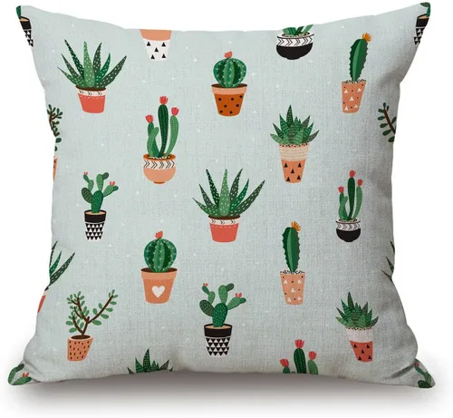 Solekla Funda de cojín botánica con diseño de cactus y suculentas verdes, funda de cojín para sofá, decorativo, cuadrado, 18 x 18 pulgadas
