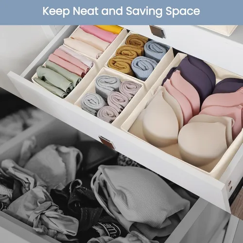 Miniatura 2 de Criusia Organizador de Cajones para Ropa, Juego de 16 Organizadores para Cajones de Ropa Interior, Organizadores Plegables para Armario y Beige