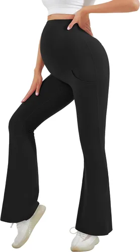 Miniatura 6 de HEGALY Leggings acampanados de maternidad para mujer sobre el vientre, pantalones casuales de yoga para embarazo, con bolsillos, suaves como