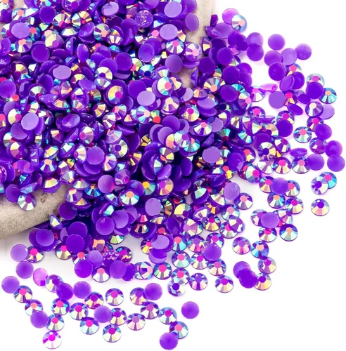 Miniatura 81 de Diamantes de imitación AB verdes a granel, 5000 piezas de diamantes de imitación de fondo plano redondos de gelatina AB sin fijación térmica, gemas