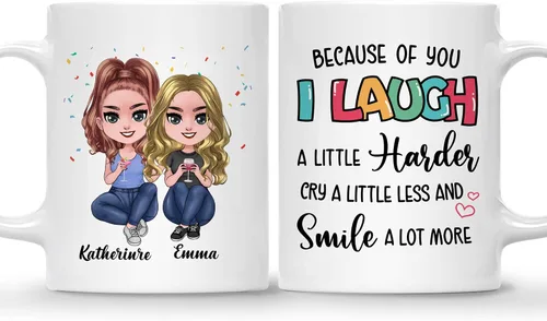 Gossby Taza de café personalizada de la amistad, regalo personalizado Besites para mujeres con diseño de muñeca, nombre, cita – cumpleaños, Navidad,