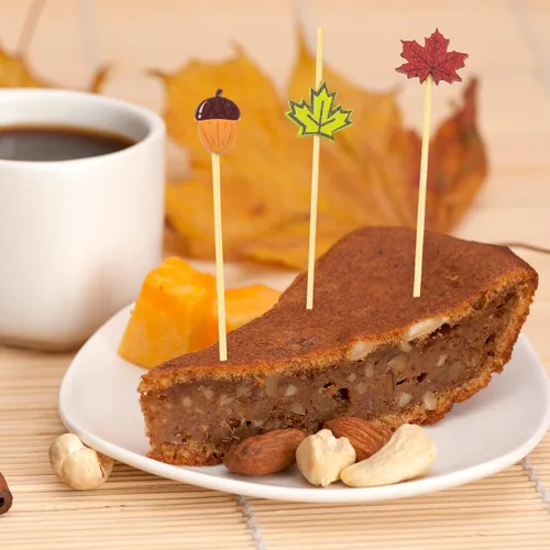 Miniatura 6 de 100 unidades de púas de cóctel de otoño de 12 cm, hojas, calabazas, bellotas, palillos de dientes decorativos elegantes de bambú, palillos
