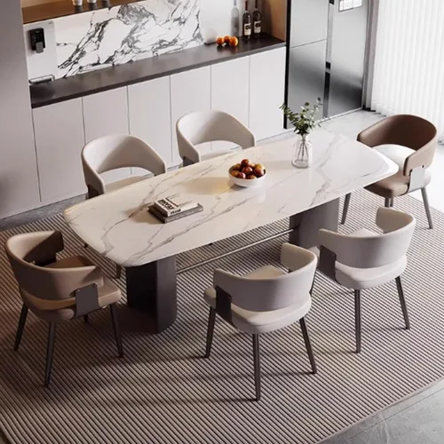 Miniatura 2 de YVYKFZD Juego de sillas de comedor, silla de comedor con patas de metal y respaldo curvo, sillas de cocina tapizadas de cuero, reposabrazos, silla