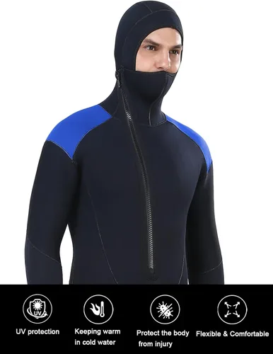 Miniatura 4 de DEHAI Traje de neopreno de 0.197 in para hombre, traje de neopreno para buceo, manga larga, cremallera trasera, cuerpo completo, traje de baño