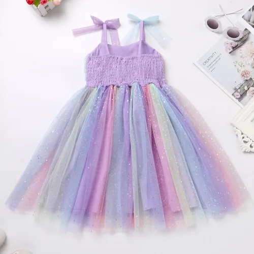 Miniatura 82 de IMEKIS Vestido de princesa de cumpleaños para niña pequeña, confeti brillante, bohemio, arco iris, pastel, sesión de fotos, traje para 1-6T