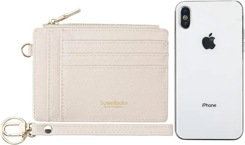 Miniatura 3 de Cartera delgada para mujer con bloqueo RFID para tarjetas de crédito, porta tarjetas tipo pulsera con cremallera para identificación, cartera