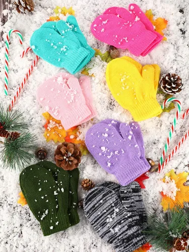 Miniatura 4 de Boao 12 pares de guantes de invierno para niños pequeños, guantes de punto para niños, guantes mágicos cálidos para niños y niñas, suministros
