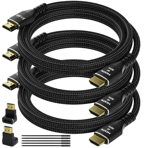 Cable HDMI 4K de 2 pies (paquete de 3), cable HDMI 2.0 Ultra HD, conectores trenzados de nailon y chapados en oro, 4K @ 60Hz, 2K, 1080P, HDCP 2.2,