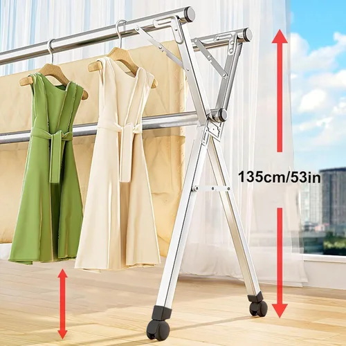 Miniatura 3 de Escurridor de ropa, plegable de acero inoxidable de 94 pulgadas para interiores y exteriores, altura y ancho ajustables, ahorro de espacio