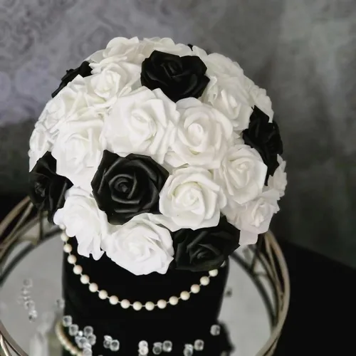 Miniatura 8 de 25 rosas artificiales negras con tallo largo, de espuma falsa con sensación real, para decoración, ramos de boda, centros de mesa, ducha de novia