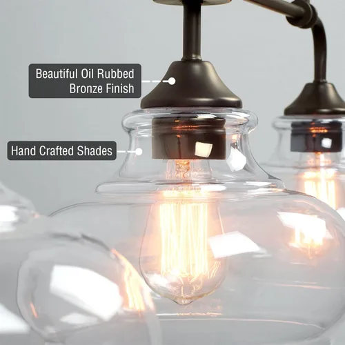 Miniatura 2 de Kira Home Harlow - Lámpara de isla de cocina industrial moderna de granja de 38 pulgadas de 3 luces con pantallas de vidrio transparente, altura