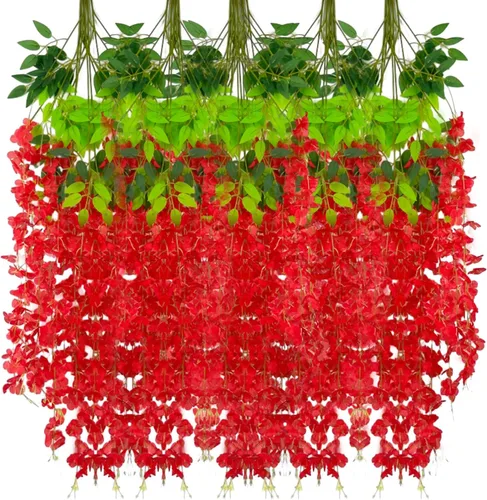 Miniatura 65 de Paquete de 12 guirnaldas de flores colgantes de glicina blanca, enredaderas de flores artificiales de 3.77 pies, glicinia falsa, guirnalda colgante