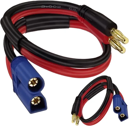 Yeebline Cable de carga de batería EC5 a Banana Plug, paquete de 2 conectores macho 12AWG EC5 de 1.0 ft a 0.157 in Banana Bullet Macho Lipo