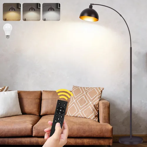 Miniatura 8 de Lámparas de pie de arco de bronce para sala de estar regulables – Lámpara de arco LED de 9W mejorada con 4 temperaturas de color, lámpara de pie