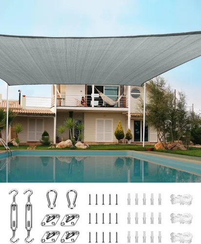 Miniatura 10 de Toldo Quictent de polietileno de alta densidad, 6.53 oz/m², rectangular, para exteriores, 98 % protección UV, kit de herramientas, sombra para patio