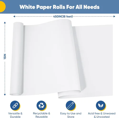 Miniatura 2 de Papel de regalo blanco para manualidades, rollo de papel kraft de 15 x 450 pulgadas, papel para tablón de anuncios, artes y manualidades, embalaje