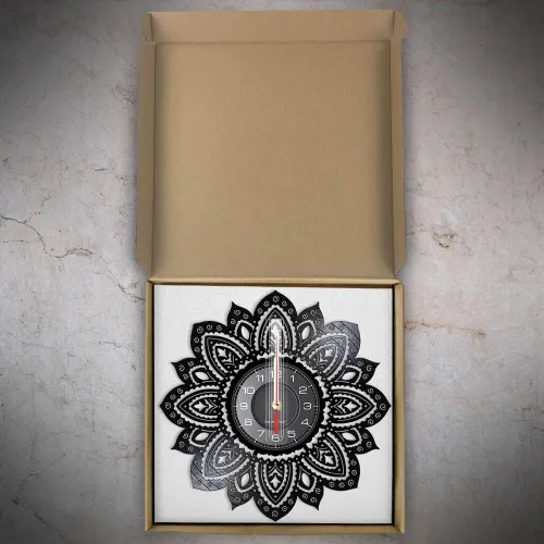 Miniatura 7 de Reloj de pared de disco de vinilo con forma de loto de mandala de 12 pulgadas, diseño moderno de flor, silencioso, de cuarzo, sin tictac, reloj