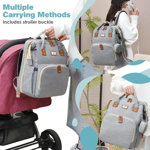 Miniatura 3 de JSTPRO Mochila para pañales, bolsa de pañales grande impermeable y ligera con cambiador, bolsillos aislados, puerto USB y correas para cochecito