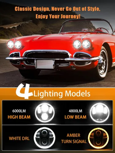 Miniatura 2 de 4 piezas de faros LED UNI-SHINE de 5 3/4" con haz alto y bajo, señal de giro ámbar, DRL blanco, anillo de halo
