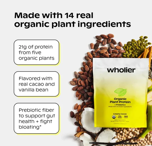 Miniatura 2 de wholier Proteína vegetal orgánica en polvo + prebióticos y aminoácidos, 0.74 oz de proteína de chocolate en polvo, USDA orgánico, apoyo