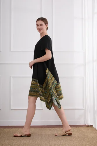 Miniatura 3 de Vestido irregular Minibee, de algodón y lino étnico, con mangas cortaslargas para mujer