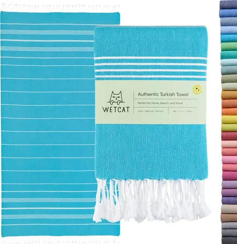 Miniatura 55 de WETCAT Toalla de playa original turca (39 x 71) – Peshtemal prelavado, 100% algodón, muy absorbente, de secado rápido y ultra suave, seguro