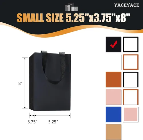 Miniatura 3 de Bolsas de regalo de papel kraft negro, 20 unidades de 5.25 x 3.75 x 8 pulgadas con asas de cinta para bodas, fiestas, cumpleaños, venta al por menor