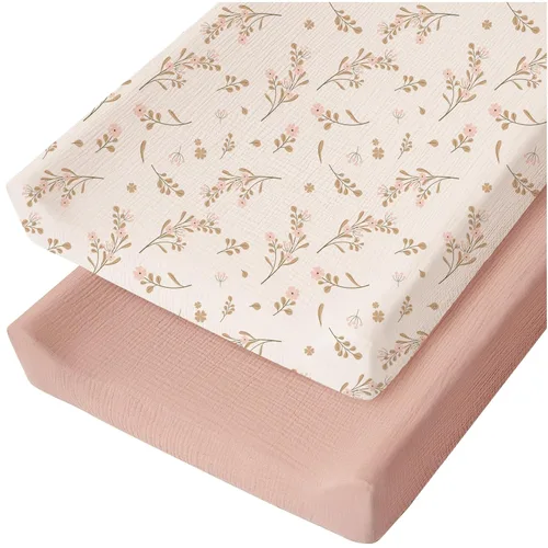 Konssy Funda para Cambiador de Muselina para Bebés Niñas y Niños, 100% Algodón Fundas Ajustadas para Mesa de Cambio de Pañales, Sábanas de Cambiador
