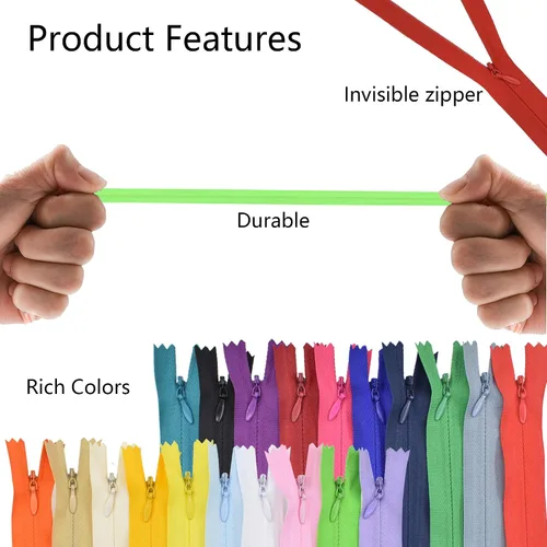 Miniatura 5 de 40 cremalleras invisibles de nailon para costura a medida, vestidos, faldas, almohadas especiales de manualidades (color mixto/16 pulgadas)