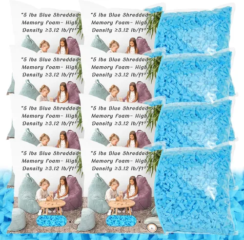 Miniatura 11 de Relleno para Puf - 5 libras de Espuma Viscoelástica Triturada, Alta Densidad ≥3.12 lb/ft³, Relleno Azul para Puf, Cojín de Sofá, Cama para Perro