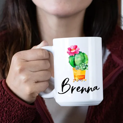 Miniatura 3 de Taza de café personalizada de cactus, taza de flores de cactus con nombre, taza de té de cactus, taza de cerámica con nombre personalizado, regalos