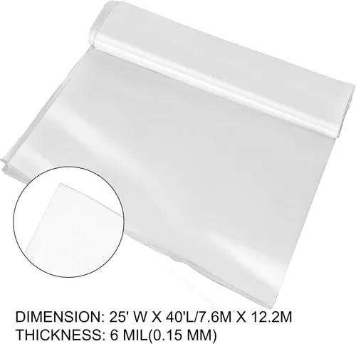 Miniatura 8 de Happybuy Película de invernadero de 25 x 40 pies, plástico transparente de polietileno de 6 mil de grosor, resistente a los rayos UV, resistencia