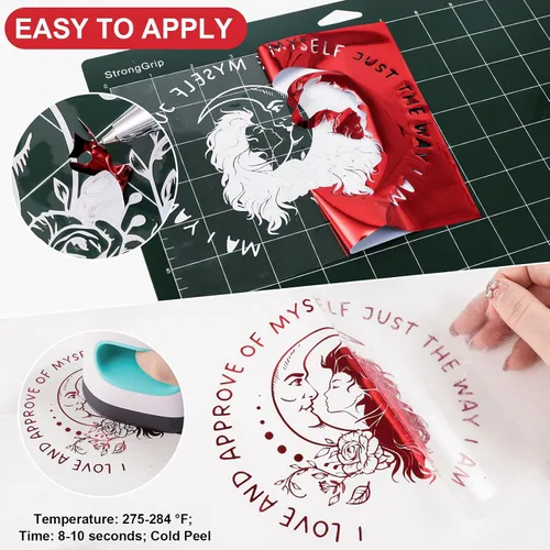 Miniatura 5 de VINYL FROG Rollo de vinilo de transferencia de calor de lámina metálica roja de 12 pulgadas x 12 pies, vinilo rojo cromado HTV fácil de cortar