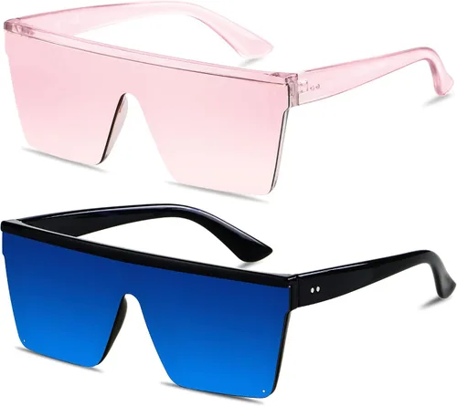 LYZOIT Lentes de sol cuadrados de gran tamaño para mujeres y hombres, parte superior plana grande, protección UV, sombras sin montura
