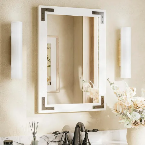 Miniatura 37 de TETOTE Espejo de madera natural de 48 x 24 pulgadas para pared de baño/dormitorio/sala de estar/entrada, espejo rústico de tocador de baño