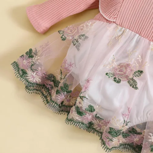 Miniatura 7 de Mameluco de manga larga con volantes para bebé niña, mameluco bordado de malla, vestido tutú para otoño