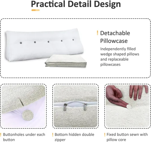 Miniatura 6 de Almohada de cuña pequeña para cabecero; almohada para leer, para sentarse en la cama, almohada triangular de respaldo para adultos, almohada