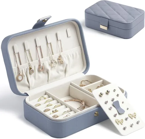 KAMIER Joyero de piel sintética Joyero acolchado de diamante de viaje para anillos, aretes, collares, organizador de joyas portátil de lujo para