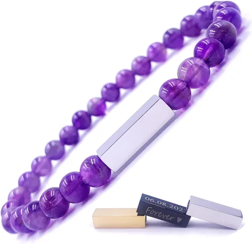 Miniatura 34 de Pulseras de cuentas personalizadas, Pulsera de piedras preciosas de 0.236 in, Pulsera grabada con láser, Pulsera de piedra natural, Pulseras unisex