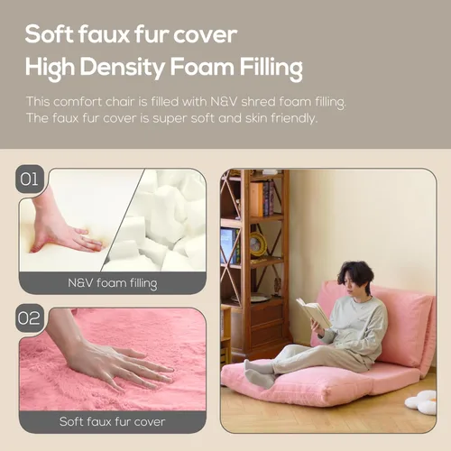 Miniatura 8 de N&V Sofá cama plegable tipo bolsa de frijoles, sofá cama plegable con relleno de espuma, incluye funda extraíble y lavable a máquina, suave forro