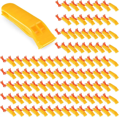 100 Piezas de Silbatos de Emergencia con Cordón Silbatos de Seguridad y Supervivencia Sonido Fuerte para Seguridad, Camping, Senderismo, Navegación,