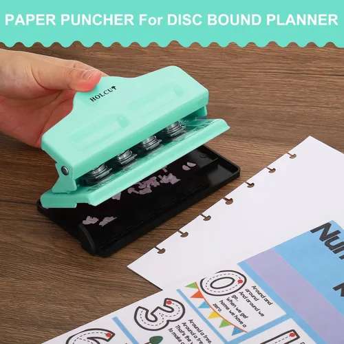 Miniatura 6 de PATIKIL Perforadora de agujero de disco de hongos, perforadora de 4 agujeros para planificador encuadernado en disco, perfora hasta 5 papeles