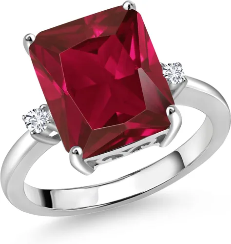 Miniatura 24 de Gem Stone King 5-7 Cttw Gemstone Birthstone and White Lab Grown Diamond 3-Stone Engagement Ring 925 Sterling Silver Center Emerald Cut 12X10MM